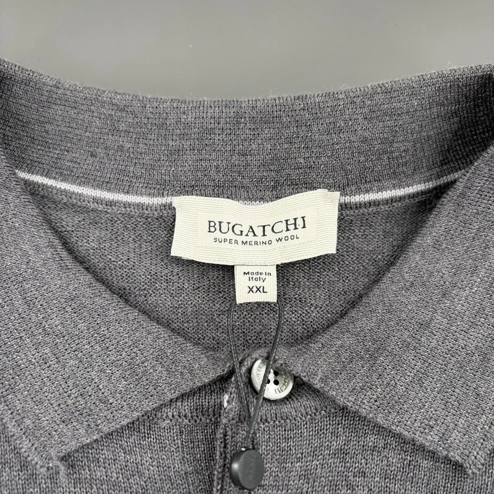 Bugatchi 100% Super Merino Wool Long Sleeve Polo Sweater Men Size 2XL Anthracite